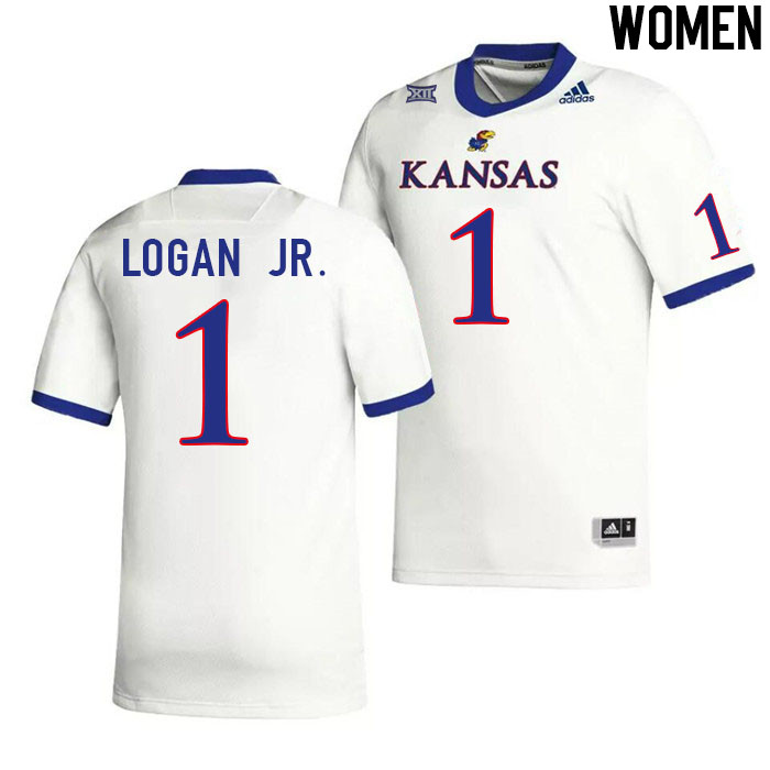 Women #1 Kenny Logan Jr. Kansas Jayhawks College Football Jerseys Stitched Sale-White